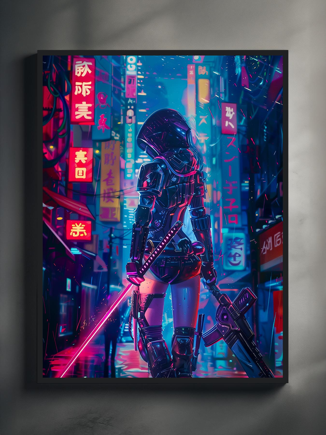 Athena Neon Guardian – Premium Pixel Wall Art (4K Digital Download)
